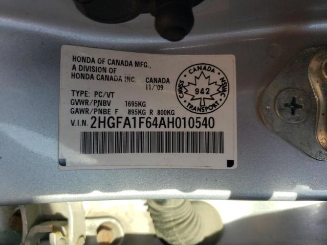 Photo 10 from auction – 2010 HONDA CIVIC LX-S with VIN 2HGFA1F64AH010540
