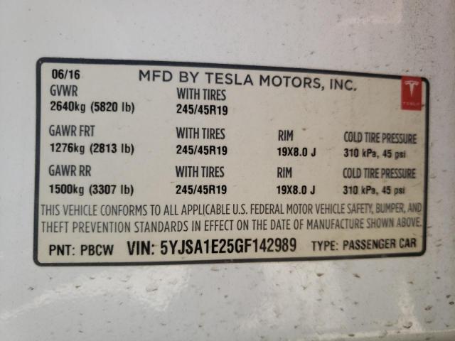 Photo 10 from auction – 2016 TESLA MODEL S with VIN 5YJSA1E25GF142989