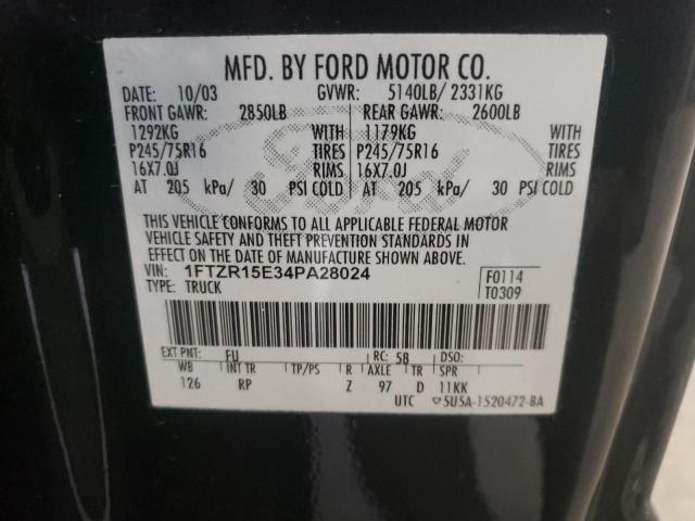 Photo 10 from auction – 2004 FORD RANGER SUP with VIN 1FTZR15E34PA28024