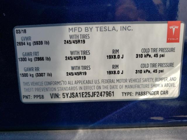 Photo 10 from auction – 2018 TESLA MODEL S with VIN 5YJSA1E25JF247961