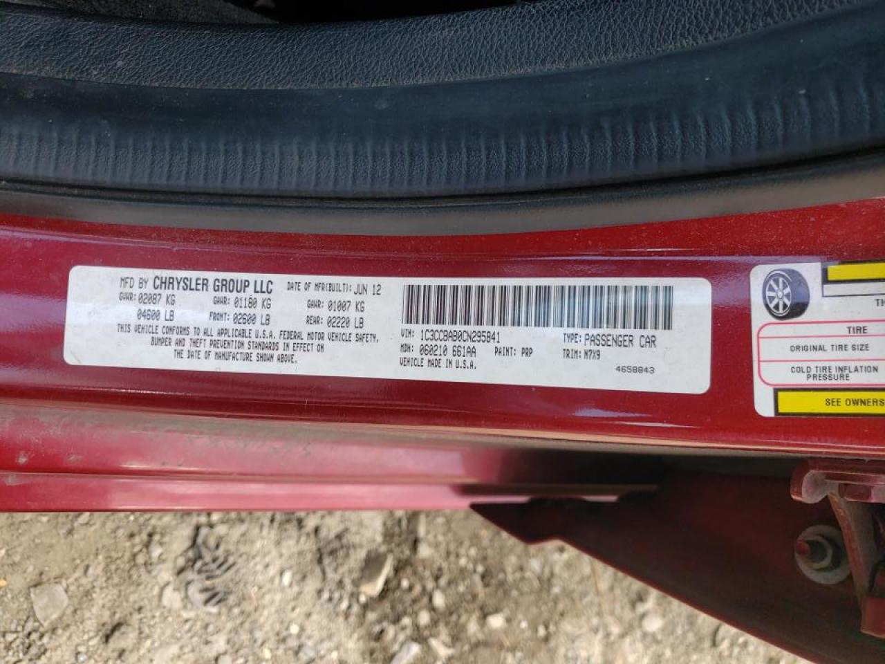 Photo 10 from auction – 2012 CHRYSLER 200 LX with VIN 1C3CCBAB0CN295841