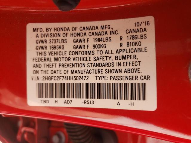Photo 10 from auction – 2017 HONDA CIVIC EX with VIN 2HGFC2F74HH502472