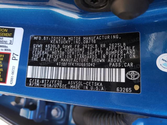 Photo 1 from auction – 2017 TOYOTA CAMRY with VIN 4T1BF1FK1HU661042