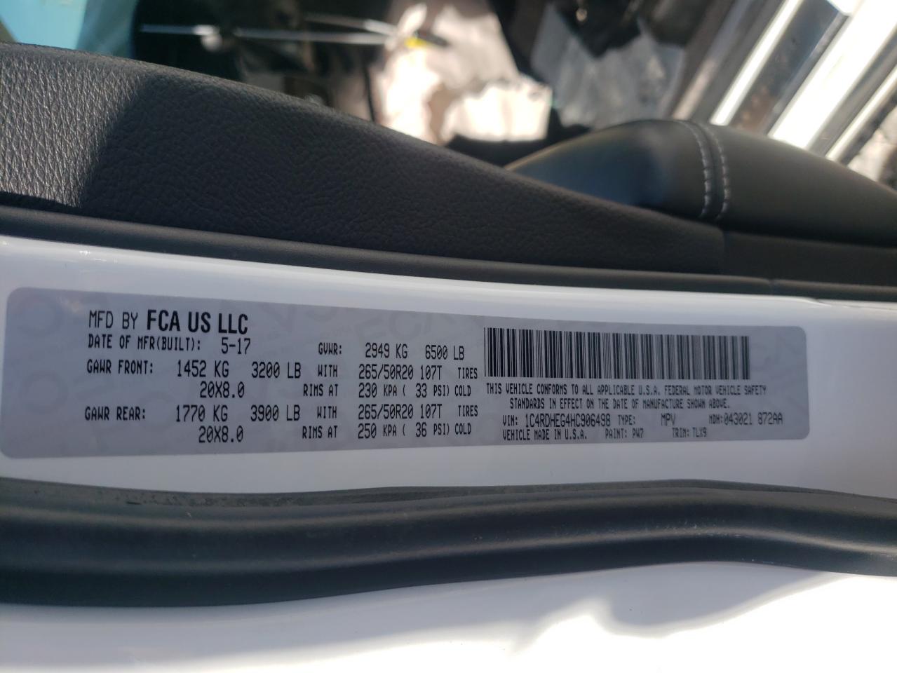 Photo 10 from auction – 2017 DODGE DURANGO CI with VIN 1C4RDHEG4HC906498