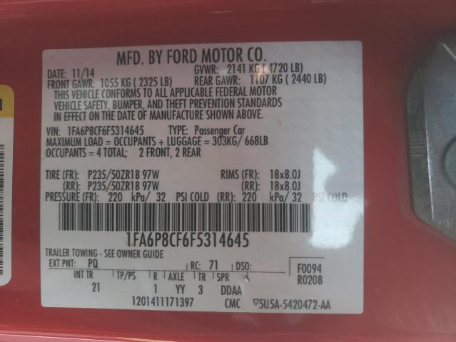 Photo 10 from auction – 2015 FORD MUSTANG GT with VIN 1FA6P8CF6F5314645