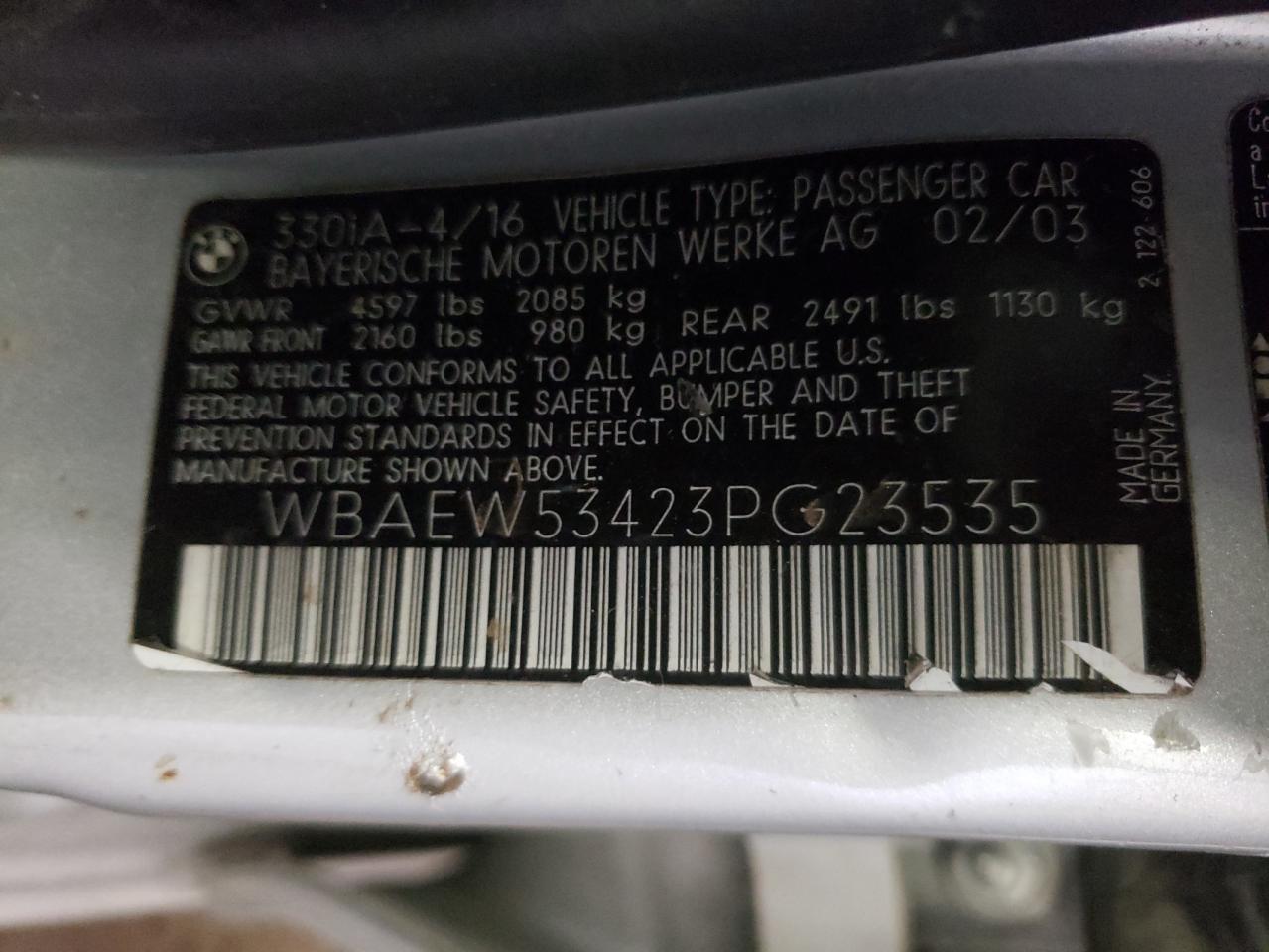 Photo 10 from auction – 2003 BMW 330 XI with VIN WBAEW53423PG23535