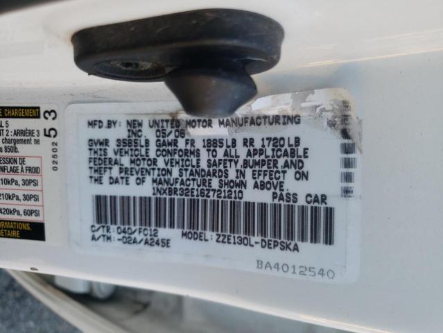 Photo 10 from auction – 2006 TOYOTA COROLLA CE with VIN 1NXBR32E16Z721210