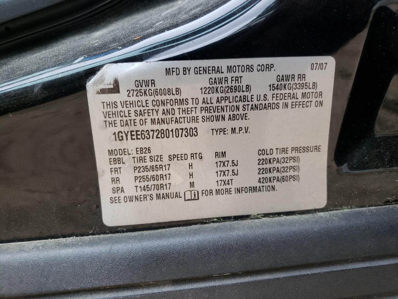 Photo 10 from auction – 2008 CADILLAC SRX with VIN 1GYEE637280107303