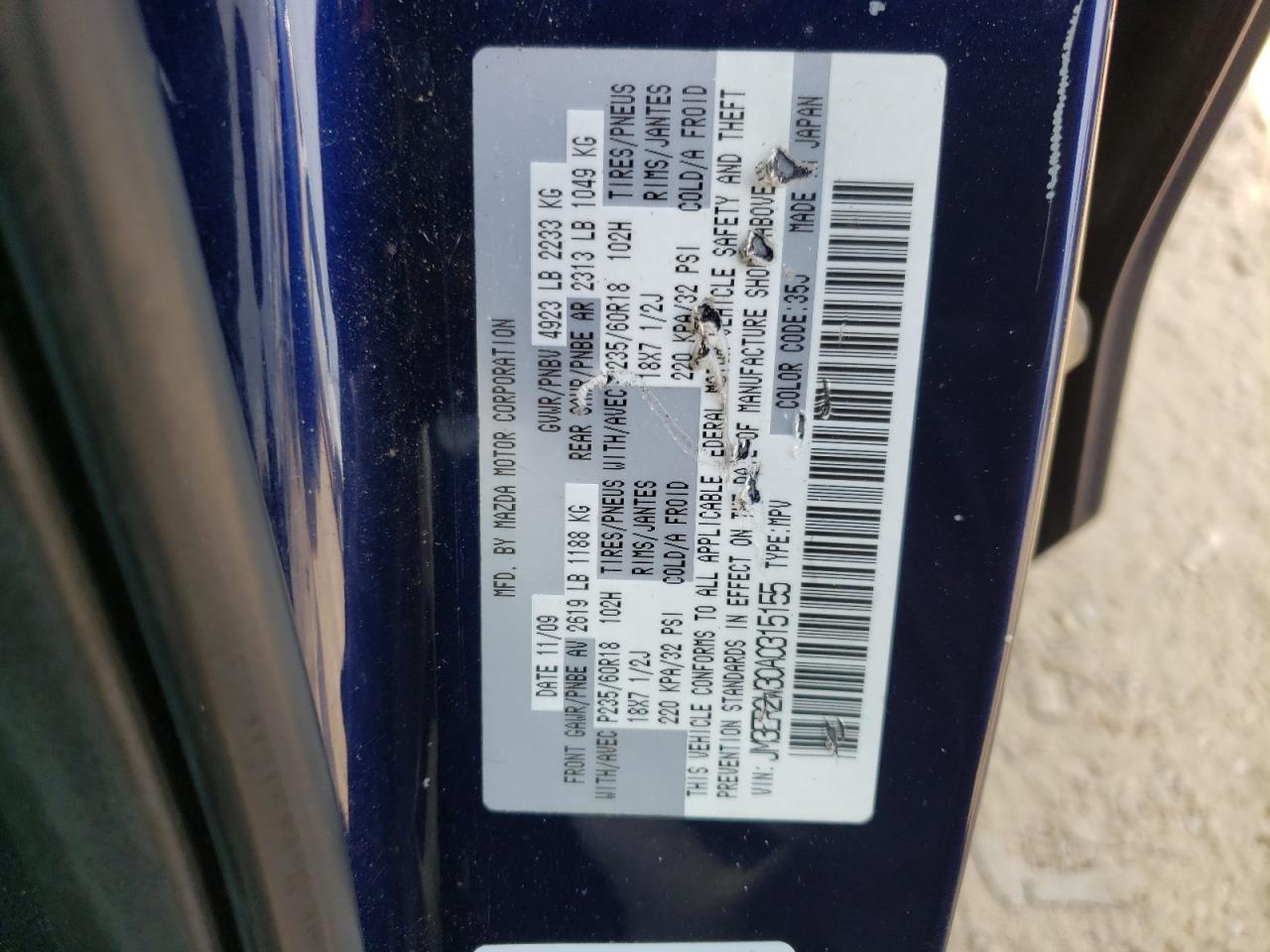 Photo 10 from auction – 2010 MAZDA CX-7 with VIN JM3ER2W30A0315155