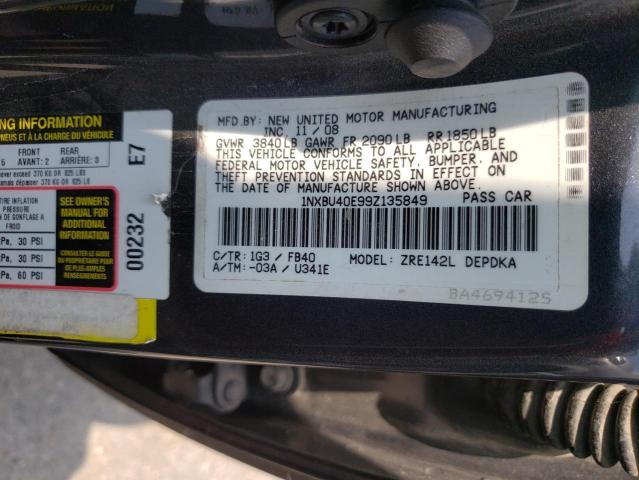 Photo 10 from auction – 2009 TOYOTA COROLLA BA with VIN 1NXBU40E99Z135849