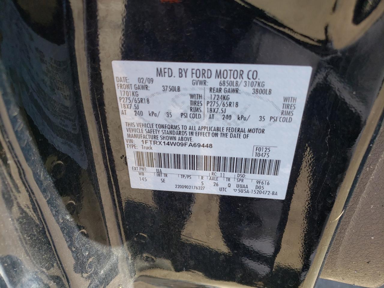 Photo 10 from auction – 2009 FORD F150 SUPER with VIN 1FTRX14W09FA69448