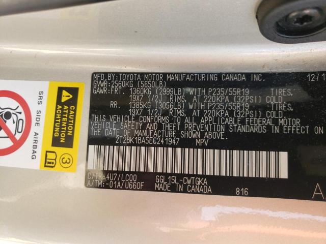 Photo 10 from auction – 2014 LEXUS RX 350 BAS with VIN 2T2BK1BA5EC241947