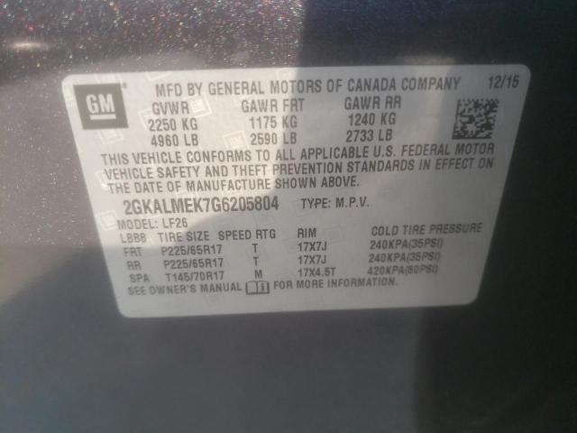 Photo 10 from auction – 2016 GMC TERRAIN SL with VIN 2GKALMEK7G6205804