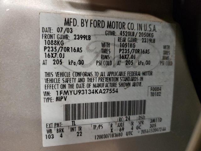 Photo 10 from auction – 2004 FORD ESCAPE XLT with VIN 1FMYU93134KA27554