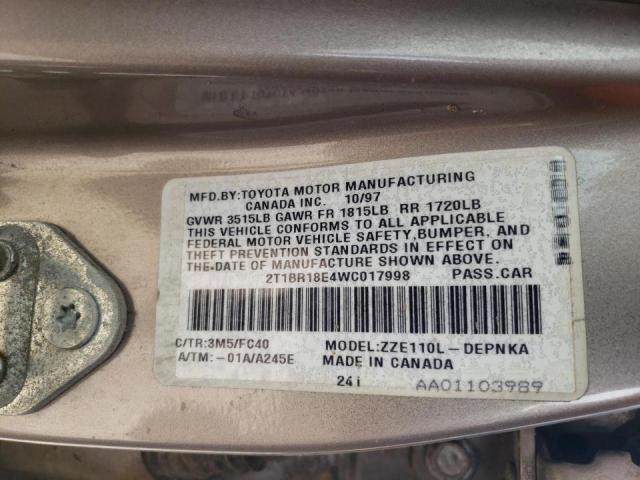 Photo 10 from auction – 1998 TOYOTA COROLLA VE with VIN 2T1BR18E4WC017998