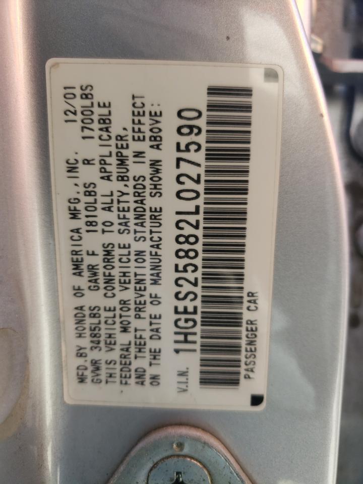 Photo 10 from auction – 2002 HONDA CIVIC EX with VIN 1HGES25882L027590
