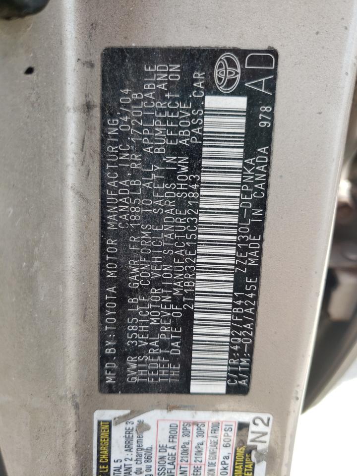 Photo 10 from auction – 2005 TOYOTA COROLLA CE with VIN 2T1BR32E15C321843