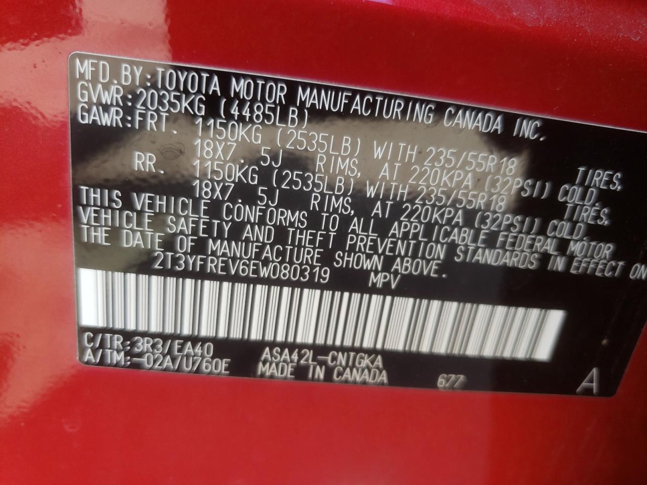 Photo 10 from auction – 2014 TOYOTA RAV4 LIMIT with VIN 2T3YFREV6EW080319