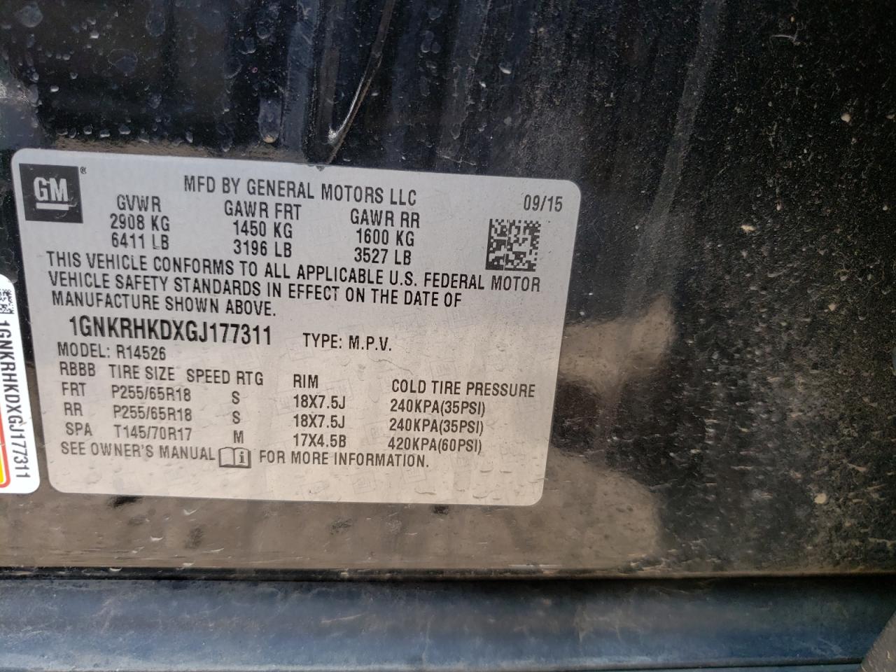 Photo 10 from auction – 2016 CHEVROLET TRAVERSE with VIN 1GNKRHKDXGJ177311