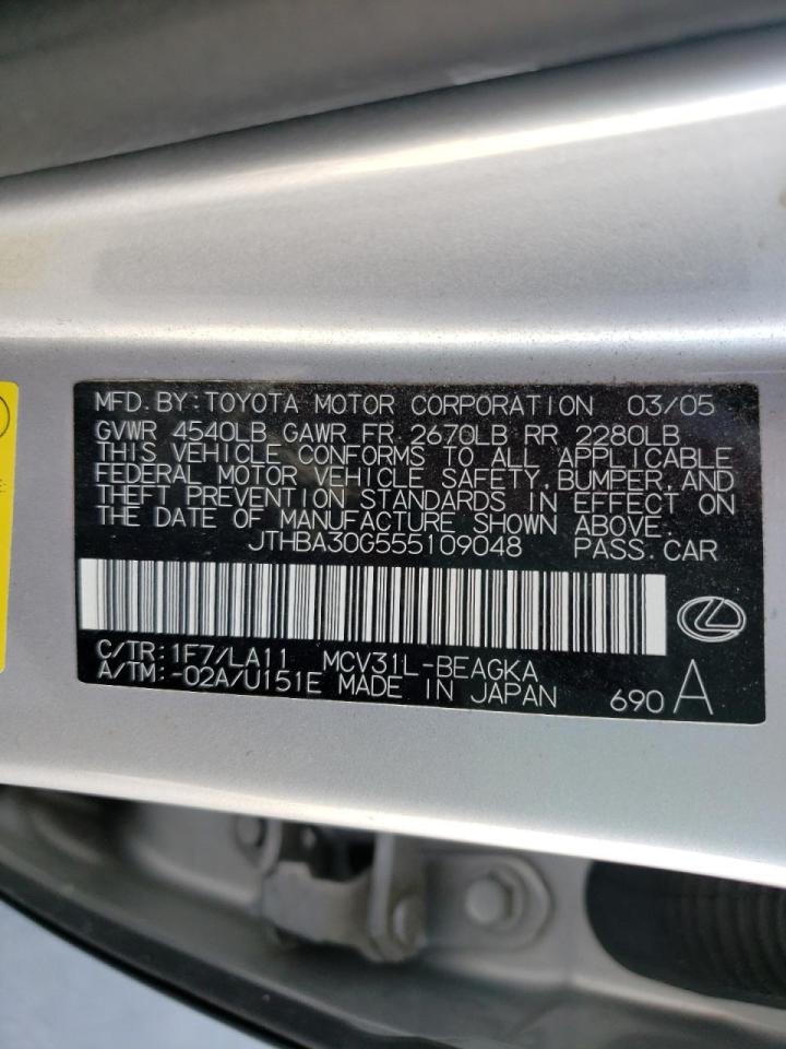 Photo 10 from auction – 2005 LEXUS ES 330 with VIN JTHBA30G555109048