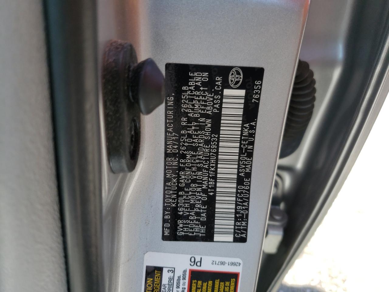 Photo 10 from auction – 2017 TOYOTA CAMRY LE with VIN 4T1BF1FKXHU769532