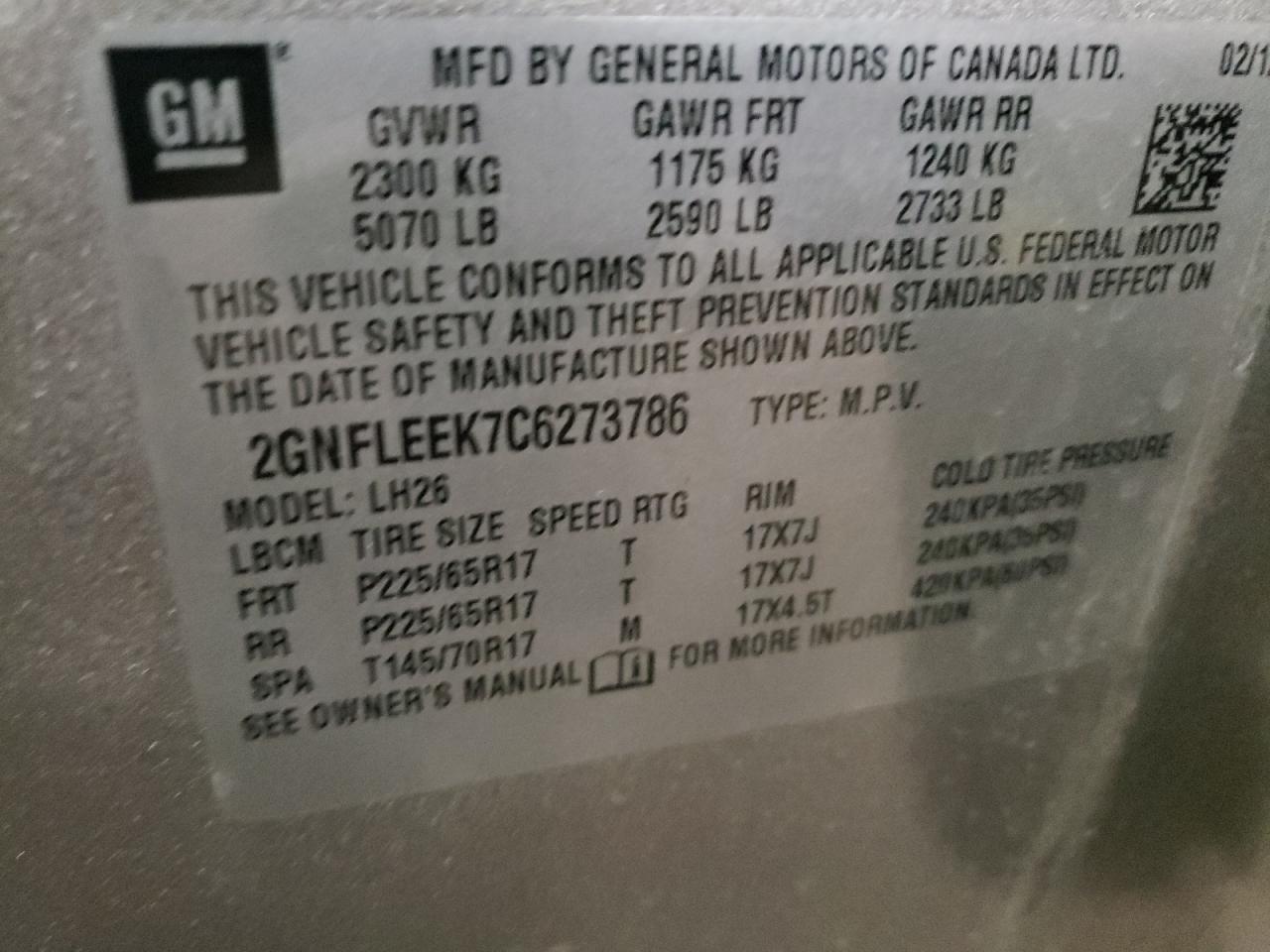 Photo 10 from auction – 2012 CHEVROLET EQUINOX LT with VIN 2GNFLEEK7C6273786