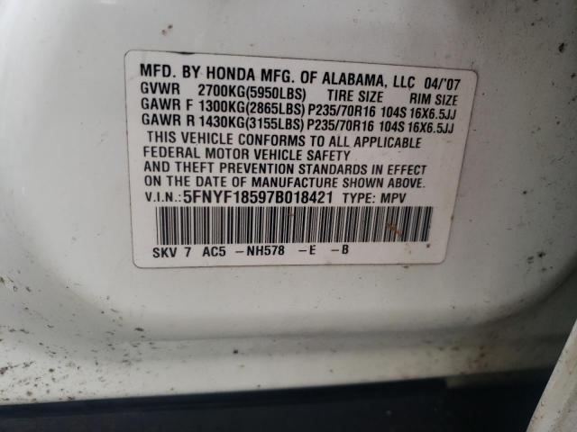 Photo 10 from auction – 2007 HONDA PILOT EXL with VIN 5FNYF18597B018421