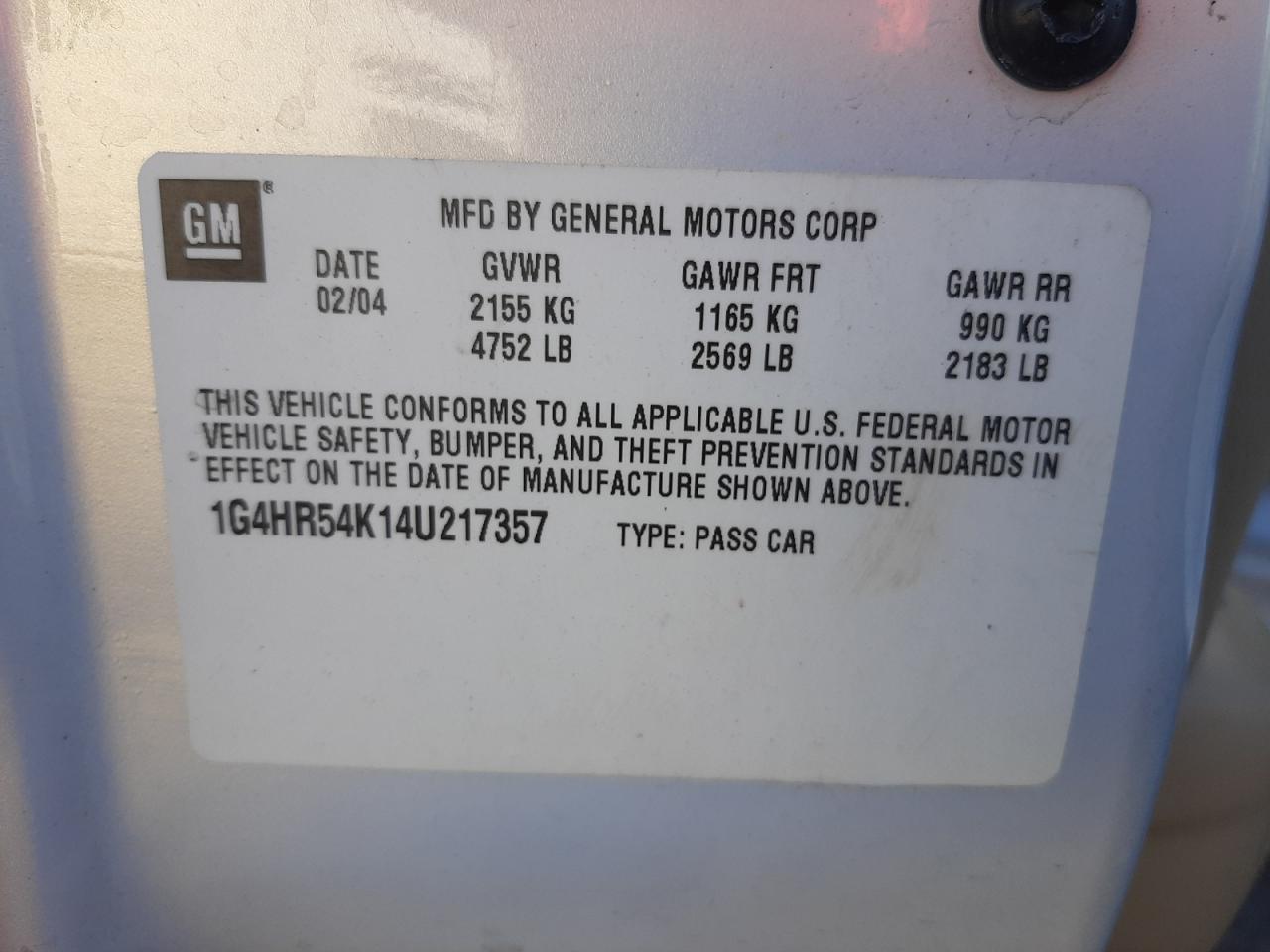 Photo 10 from auction – 2004 BUICK LESABRE LI with VIN 1G4HR54K14U217357