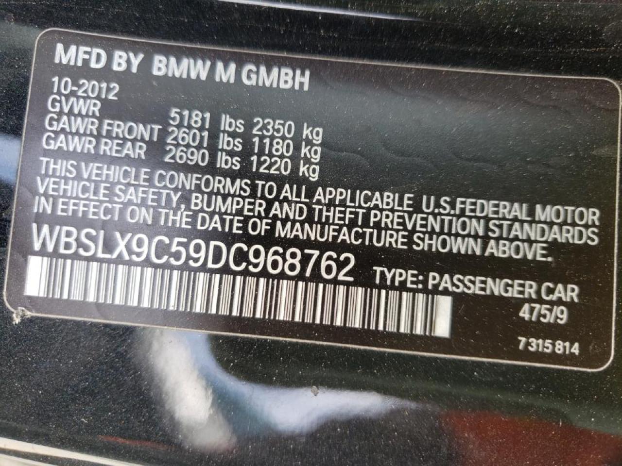 Photo 10 from auction – 2013 BMW M6 with VIN WBSLX9C59DC968762