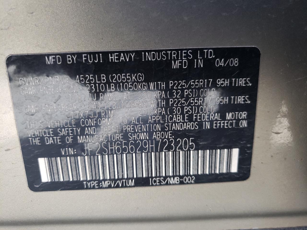 Photo 10 from auction – 2009 SUBARU FORESTER 2 with VIN JF2SH65629H723205
