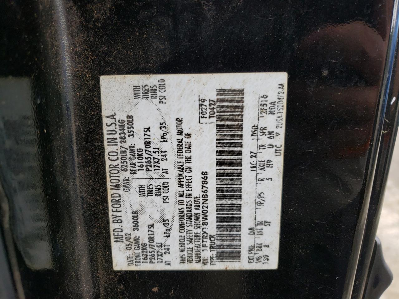 Zdjęcie 10 z aukcji – 2002 FORD F150 z VIN 1FTRX18W02NB67868