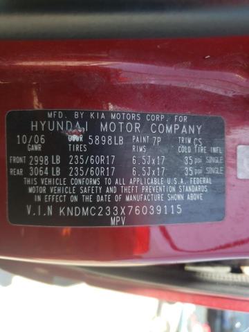 Photo 10 from auction – 2007 HYUNDAI ENTOURAGE with VIN KNDMC233X76039115
