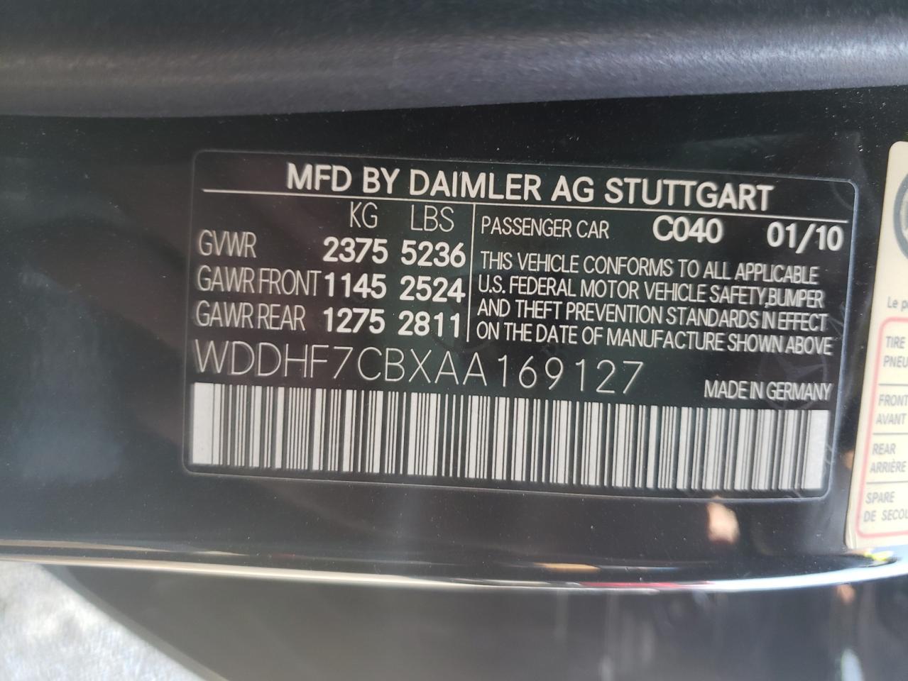 Photo 10 from auction – 2010 MERCEDES-BENZ E 550 with VIN WDDHF7CBXAA169127