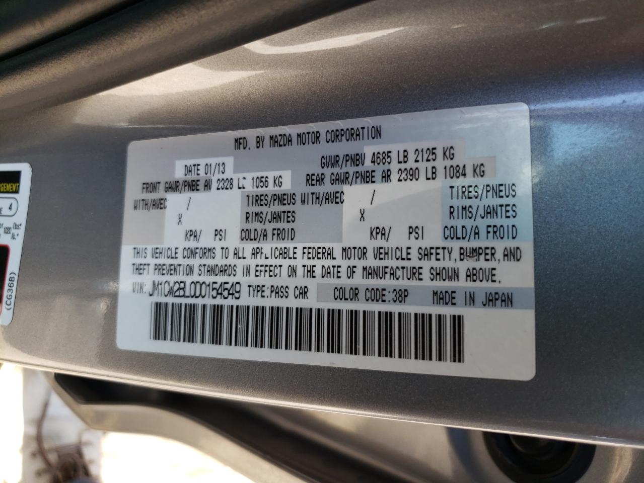 Photo 10 from auction – 2013 MAZDA 5 with VIN JM1CW2BL0D0154549