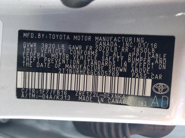 Photo 10 from auction – 2016 TOYOTA COROLLA L with VIN 2T1BURHE6GC605769