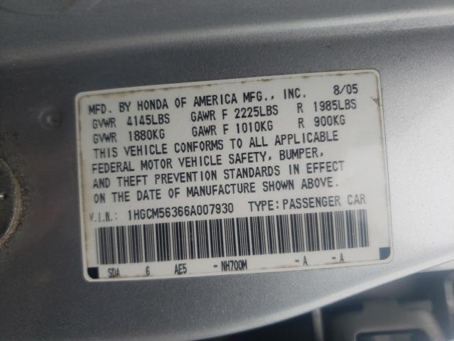 Photo 10 from auction – 2006 HONDA ACCORD SE with VIN 1HGCM56366A007930