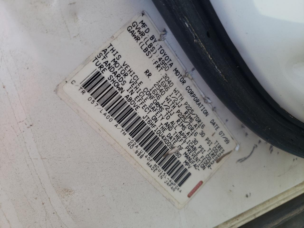 Photo 10 from auction – 1999 LEXUS RX 300 with VIN JT6HF10U4X0090880