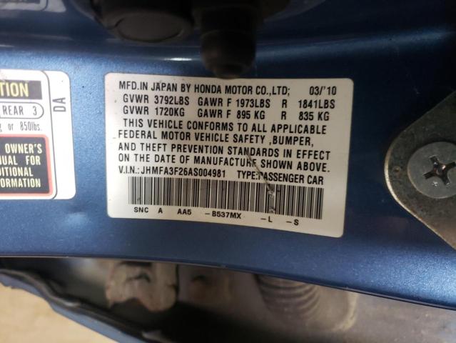 Photo 10 from auction – 2010 HONDA CIVIC HYBR with VIN JHMFA3F26AS004981
