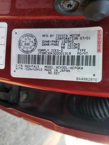 Photo 10 from auction – 2002 TOYOTA CAMRY LE with VIN JTDBE30K320001319