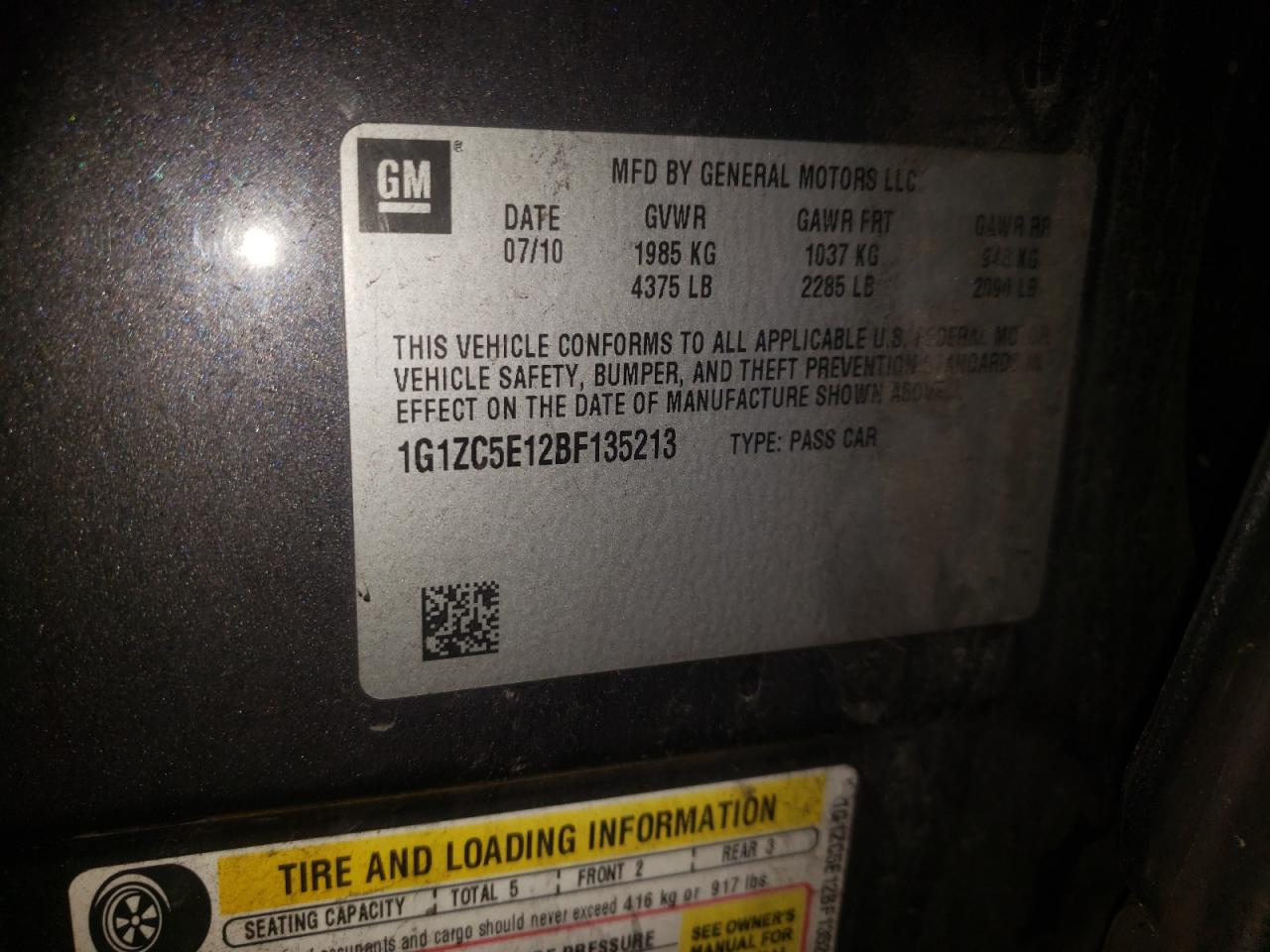 Photo 10 from auction – 2011 CHEVROLET MALIBU 1LT with VIN 1G1ZC5E12BF135213