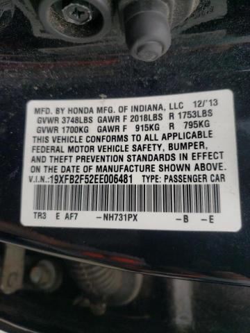 Photo 10 from auction – 2014 HONDA CIVIC LX with VIN 19XFB2F52EE006481