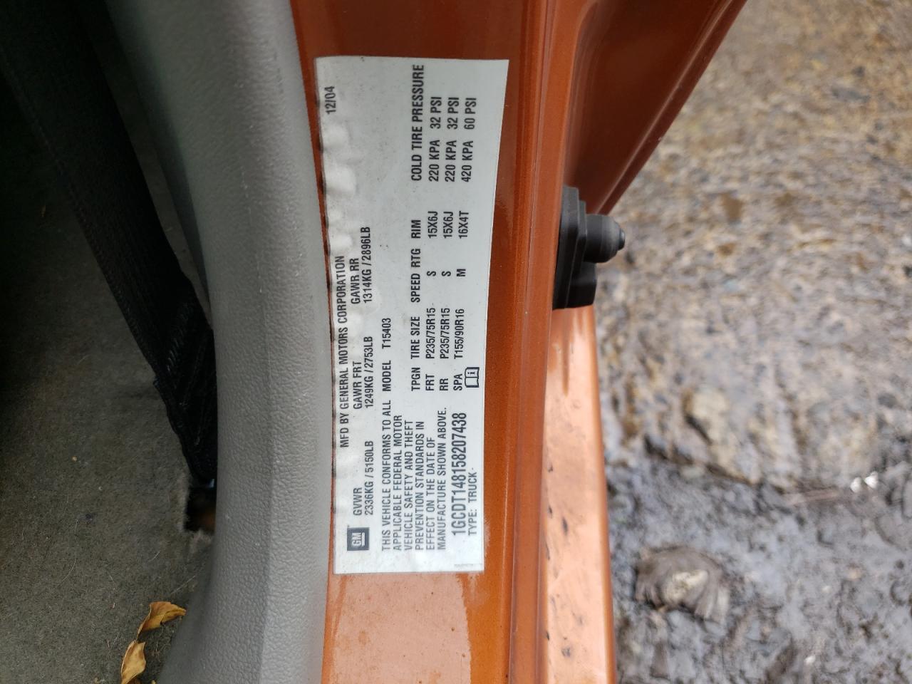 Photo 10 from auction – 2005 CHEVROLET COLORADO with VIN 1GCDT148158207438