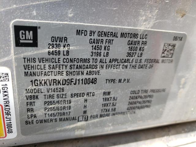 Photo 10 from auction – 2015 GMC ACADIA SLT with VIN 1GKKVRKD9FJ110048