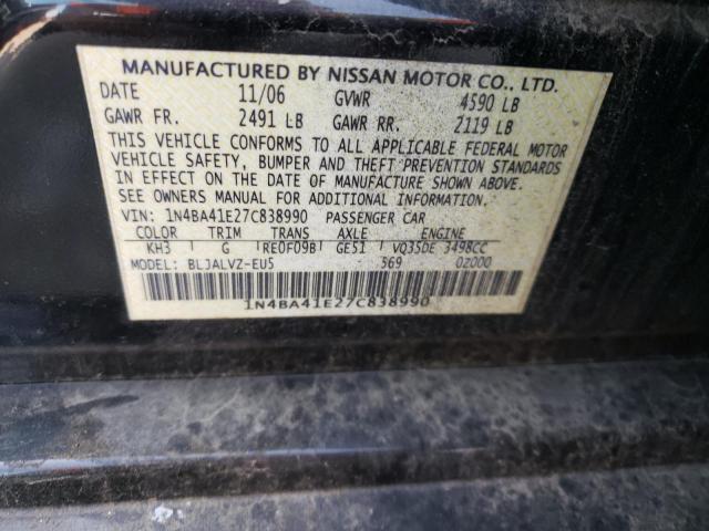 Photo 10 from auction – 2007 NISSAN MAXIMA SE with VIN 1N4BA41E27C838990