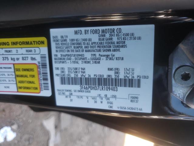 Photo 1 from auction – 2020 FORD FUSION SE with VIN 3FA6P0HD7LR109403