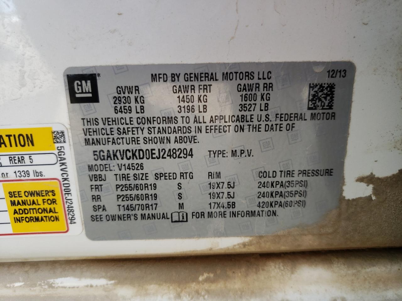 Photo 10 from auction – 2014 BUICK ENCLAVE with VIN 5GAKVCKD0EJ248294