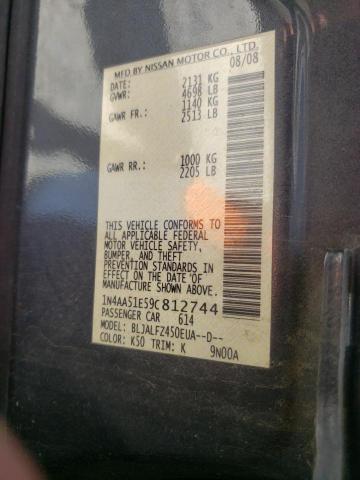 Photo 10 from auction – 2009 NISSAN MAXIMA S with VIN 1N4AA51E59C812744