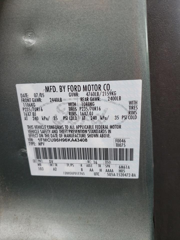 Photo 10 from auction – 2006 FORD ESCAPE HEV with VIN 1FMCU96H96KA43408