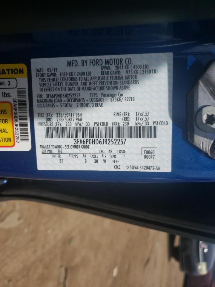Photo 10 from auction – 2018 FORD FUSION SE with VIN 3FA6P0HD6JR252257