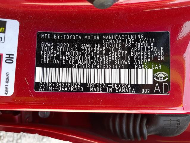 Photo 10 from auction – 2015 TOYOTA COROLLA L with VIN 2T1BURHE9FC321471